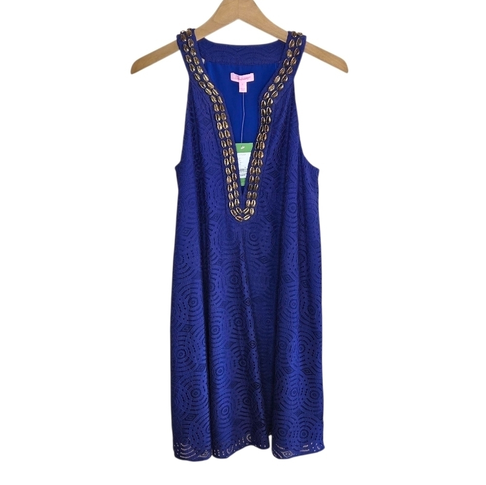NWT Lilly Pulitzer | Achelle Blue Lace Dress Shell Neckline Size Small